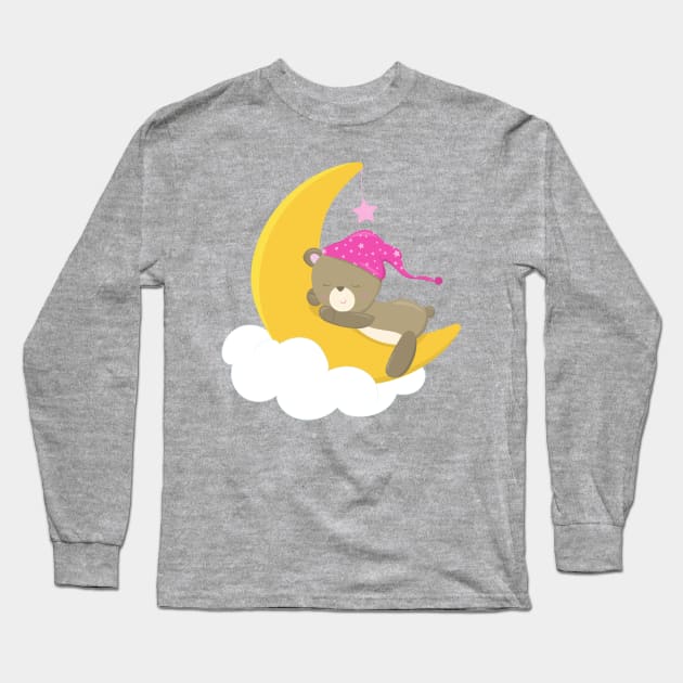 Sleeping Bear, Bear On The Moon, Little Bear Long Sleeve T-Shirt by Jelena Dunčević